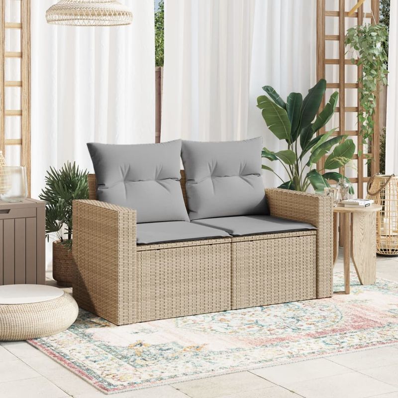 Casa si Gradina - Gradina si terasa - Mobilier exterior - Canapele si fotolii gradina - Canapea de gradina cu perne, 2 locuri, bej, poliratan - Infinity.ro