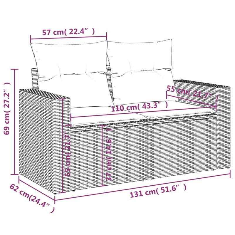 Casa si Gradina - Gradina si terasa - Mobilier exterior - Canapele si fotolii gradina - Canapea de gradina cu perne, 2 locuri, bej, poliratan - Infinity.ro