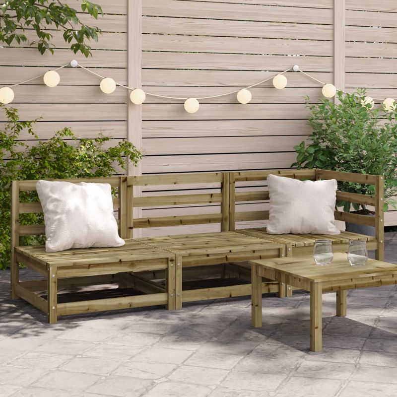 Casa si Gradina - Gradina si terasa - Mobilier exterior - Canapele si fotolii gradina - Canapea de gradina cu 3 locuri, lemn de pin tratat, model colț + 2x scaun - Infinity.ro