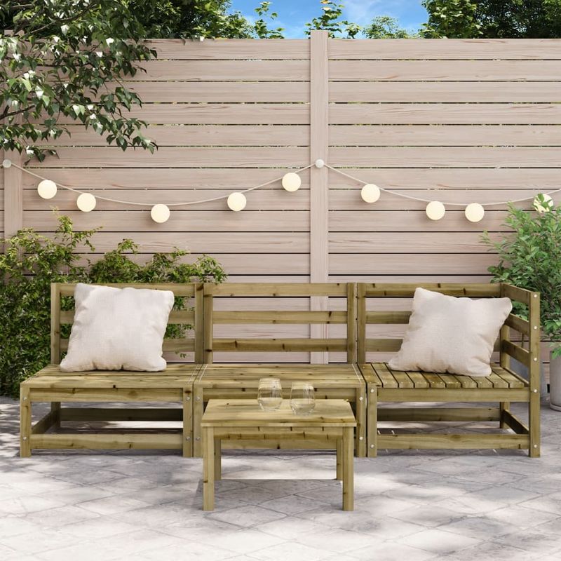 Casa si Gradina - Gradina si terasa - Mobilier exterior - Canapele si fotolii gradina - Canapea de gradina cu 3 locuri, lemn de pin tratat, model colț + 2x scaun - Infinity.ro