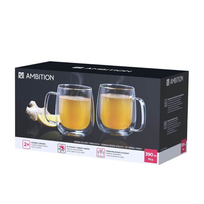 Casa si Gradina - Bucatarie si vesela - Cani si pahare - Cani si cesti - Set 2 cani 250 ml, sticla termorezistenta, 7.5 cm, AMBITION Mia - Infinity.ro