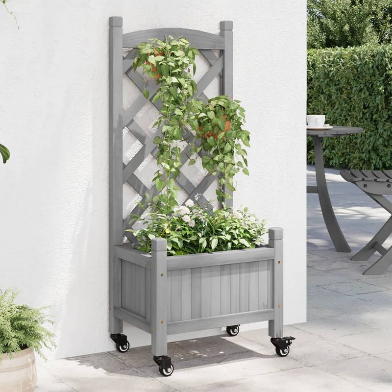 Casa si Gradina - Gradinarit si plante - Plante si ghivece - Ghivece si suporturi - Jardiniera cu spalier și roti, lemn masiv de brad, mărime 40x30x97.5 cm - Infinity.ro