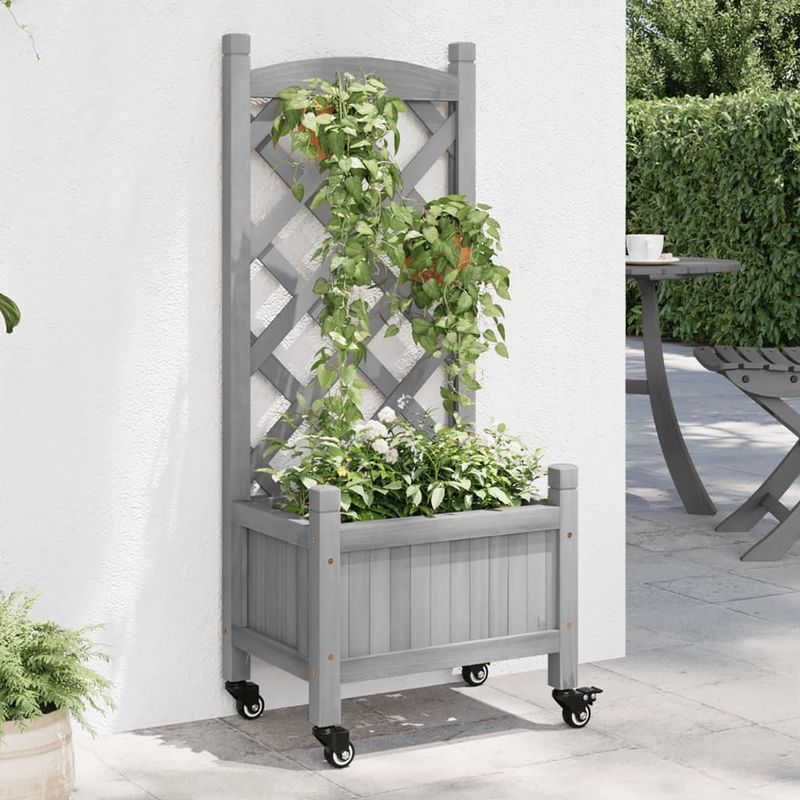 Casa si Gradina - Gradinarit si plante - Plante si ghivece - Ghivece si suporturi - Jardiniera cu spalier și roti, lemn masiv de brad, mărime 40x30x97.5 cm - Infinity.ro