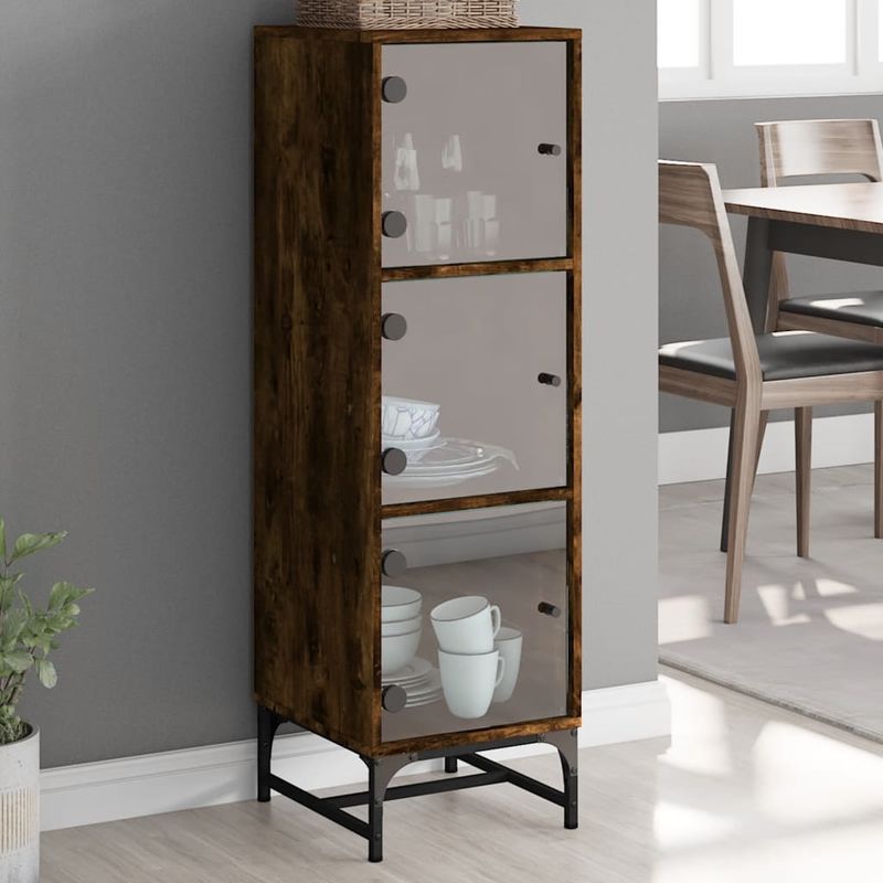 Casa si Gradina - Mobilier - Comode si corpuri - Comode - Dulap cu usi din sticla, stejar fumuriu, 35x37x120 cm - Infinity.ro