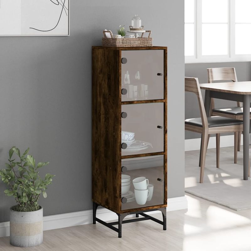 Casa si Gradina - Mobilier - Comode si corpuri - Comode - Dulap cu usi din sticla, stejar fumuriu, 35x37x120 cm - Infinity.ro