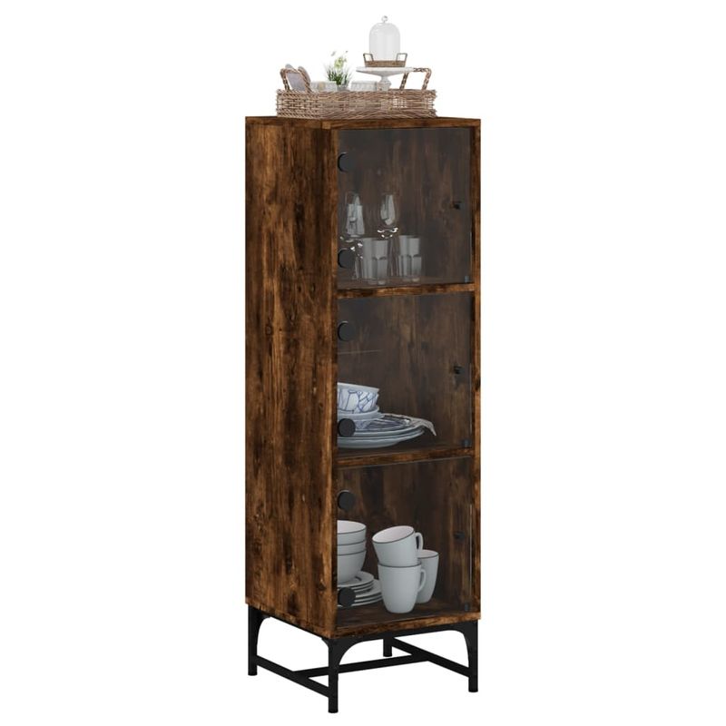 Casa si Gradina - Mobilier - Comode si corpuri - Comode - Dulap cu usi din sticla, stejar fumuriu, 35x37x120 cm - Infinity.ro