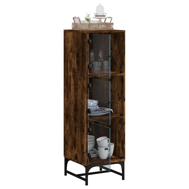 Casa si Gradina - Mobilier - Comode si corpuri - Comode - Dulap cu usi din sticla, stejar fumuriu, 35x37x120 cm - Infinity.ro
