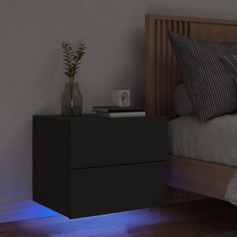 Casa si Gradina - Mobilier - Comode si corpuri - Noptiere - Noptiera montata pe perete cu lumini LED, negru - Infinity.ro