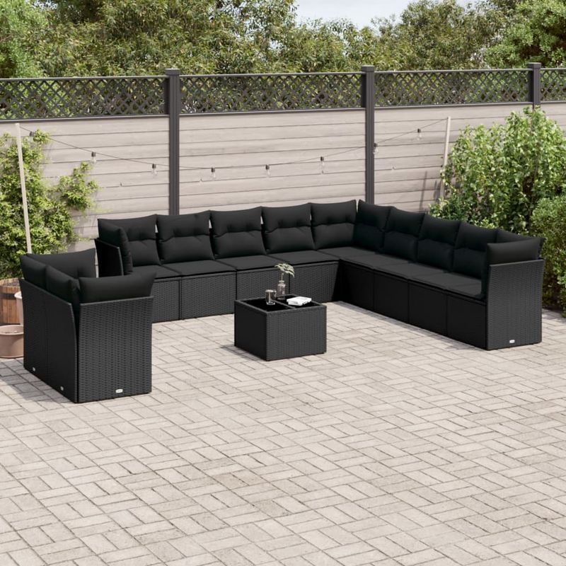 Casa si Gradina - Gradina si terasa - Mobilier exterior - Seturi mobila gradina - Set canapele de gradina, 12 piese, cu perne, negru, poliratan - Infinity.ro