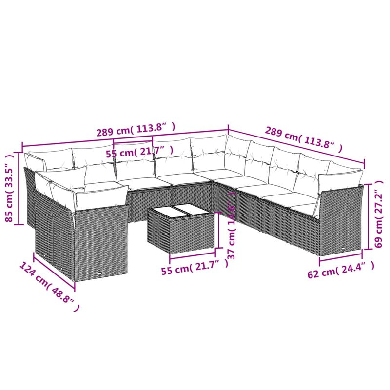 Casa si Gradina - Gradina si terasa - Mobilier exterior - Seturi mobila gradina - Set canapele de gradina, 12 piese, cu perne, negru, poliratan - Infinity.ro