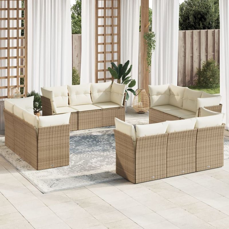 Casa si Gradina - Gradina si terasa - Mobilier exterior - Seturi mobila gradina - Set canapele de gradina cu perne, 12 piese, bej, poliratan - Infinity.ro