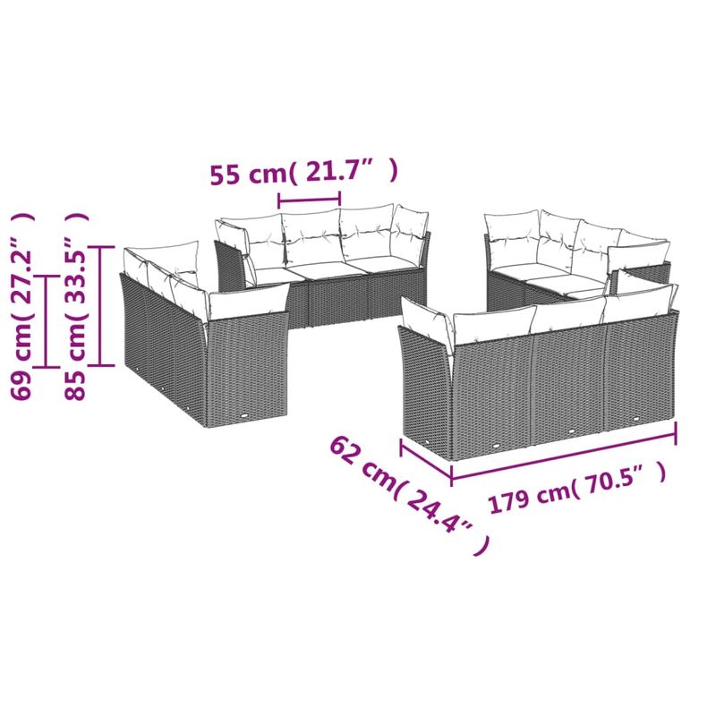 Casa si Gradina - Gradina si terasa - Mobilier exterior - Seturi mobila gradina - Set canapele de gradina cu perne, 12 piese, bej, poliratan - Infinity.ro