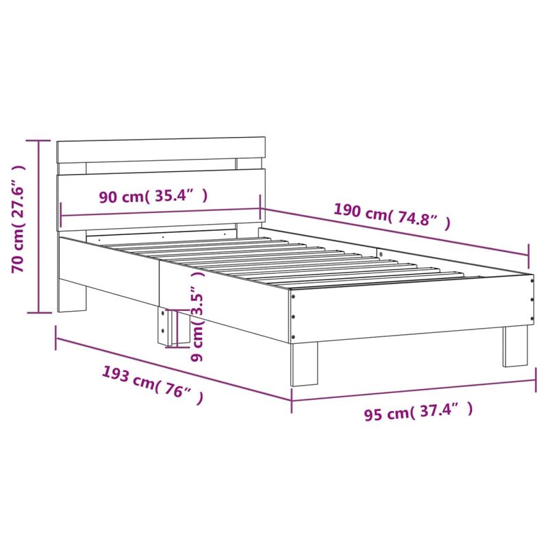 Casa si Gradina - Mobilier - Paturi si accesorii - Paturi - Cadru de pat cu tablie stejar sonoma 90x190 cm lemn prelucrat - Infinity.ro