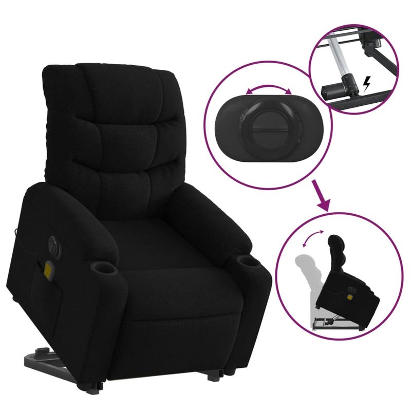 Ingrijire personala si Cosmetice - Sanatate si wellness - Articole wellness - Fotolii de masaj - Fotoliu electric de masaj rabatabil cu ridicare, negru, textil - Infinity.ro