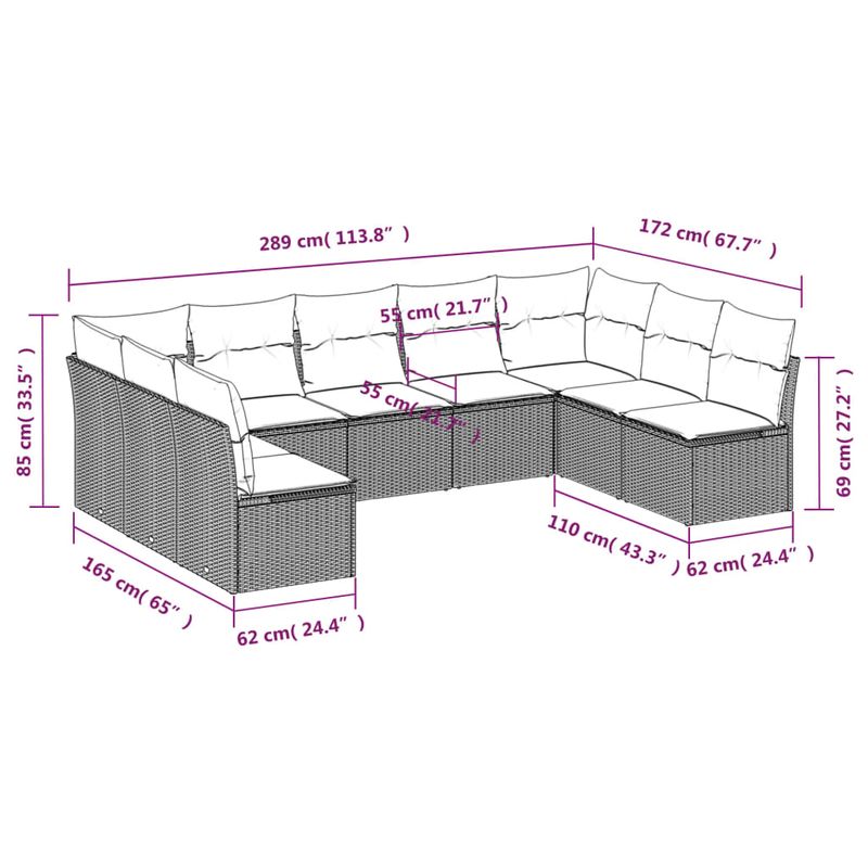 Casa si Gradina - Gradina si terasa - Mobilier exterior - Seturi mobila gradina - Set canapele de gradina, 9 piese, cu perne, gri, poliratan - Infinity.ro