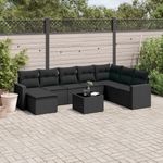 Casa si Gradina - Gradina si terasa - Mobilier exterior - Canapele si fotolii gradina - Set mobilier de gradina cu perne, 9 piese, negru, poliratan - Infinity.ro