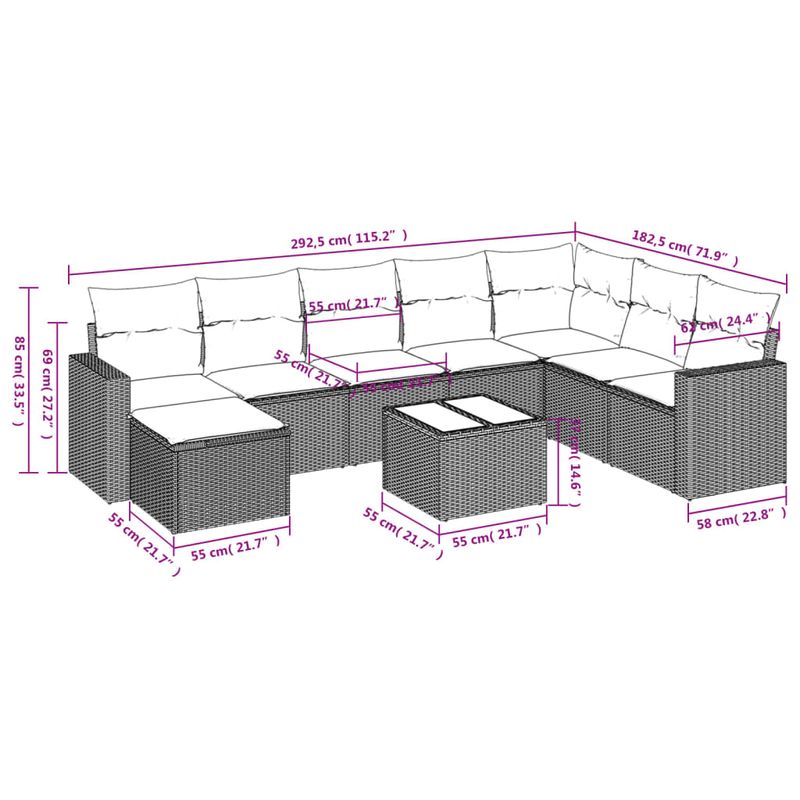 Casa si Gradina - Gradina si terasa - Mobilier exterior - Canapele si fotolii gradina - Set mobilier de gradina cu perne, 9 piese, negru, poliratan - Infinity.ro