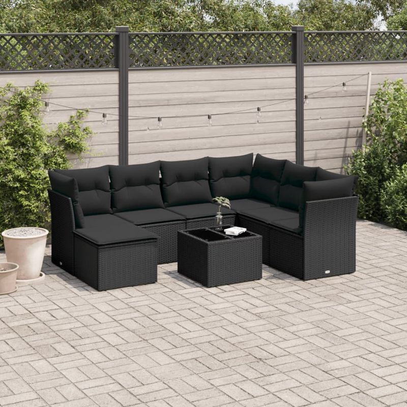 Casa si Gradina - Gradina si terasa - Mobilier exterior - Seturi mobila gradina - Set mobilier de gradina cu perne, 8 piese, negru, poliratan - Infinity.ro