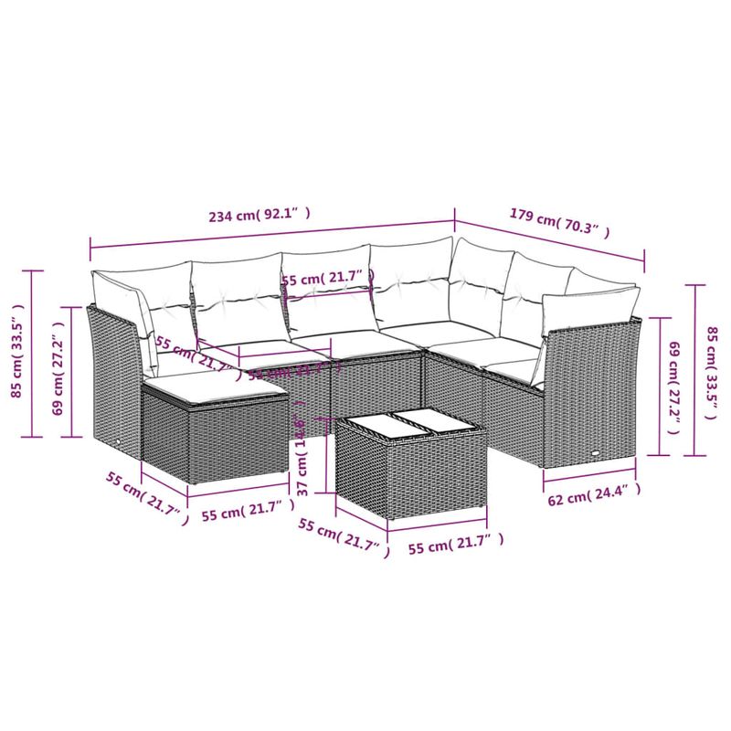 Casa si Gradina - Gradina si terasa - Mobilier exterior - Seturi mobila gradina - Set mobilier de gradina cu perne, 8 piese, negru, poliratan - Infinity.ro