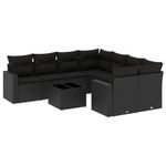 Casa si Gradina - Gradina si terasa - Mobilier exterior - Canapele si fotolii gradina - Set mobilier de gradina cu perne, 9 piese, negru, poliratan - Infinity.ro