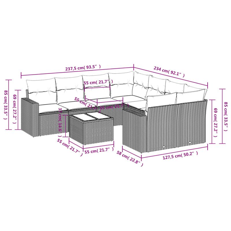 Casa si Gradina - Gradina si terasa - Mobilier exterior - Canapele si fotolii gradina - Set mobilier de gradina cu perne, 9 piese, negru, poliratan - Infinity.ro