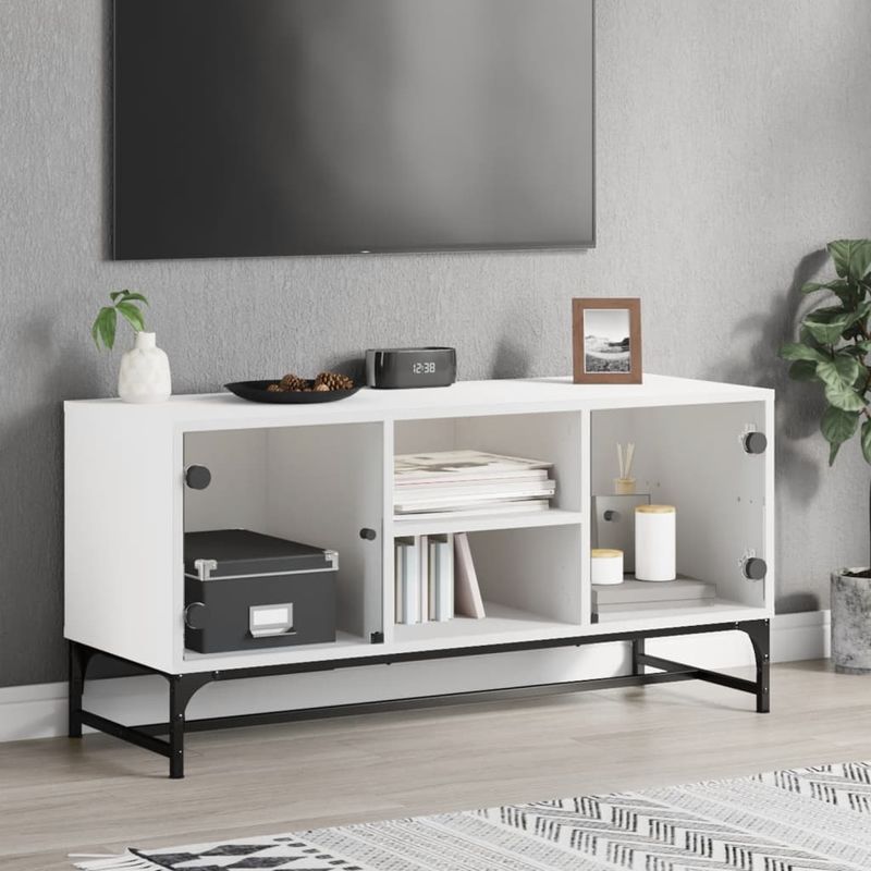 Casa si Gradina - Mobilier - Comode si corpuri - Comode - Comoda TV cu usi din sticla, alb, 102x37x50 cm - Infinity.ro