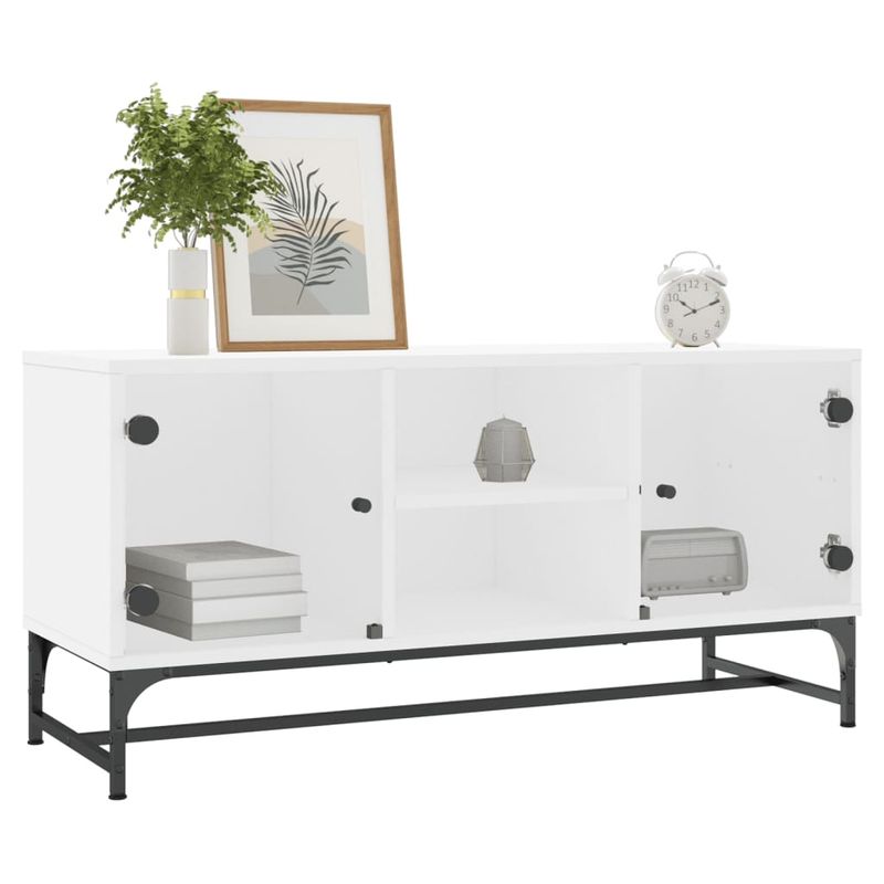 Casa si Gradina - Mobilier - Comode si corpuri - Comode - Comoda TV cu usi din sticla, alb, 102x37x50 cm - Infinity.ro