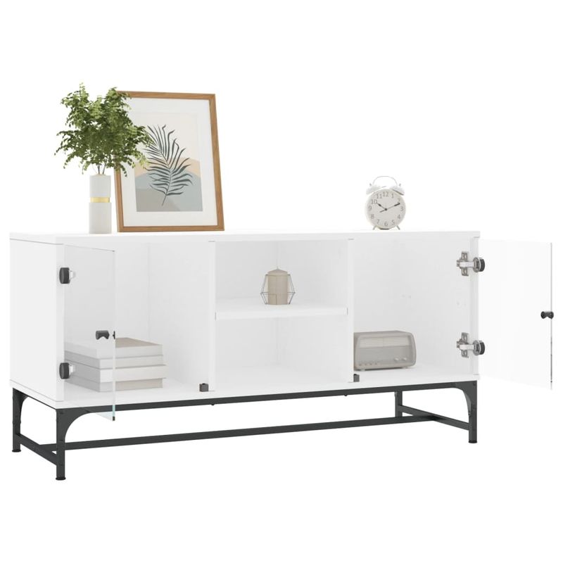 Casa si Gradina - Mobilier - Comode si corpuri - Comode - Comoda TV cu usi din sticla, alb, 102x37x50 cm - Infinity.ro