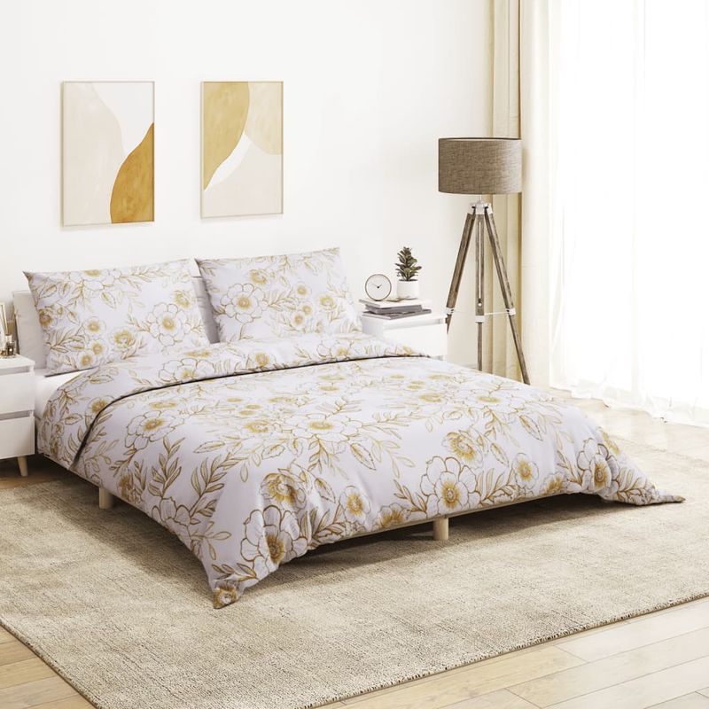 Casa si Gradina - Textile si covoare - Lenjerii de pat - Seturi de lenjerie - Set cu husa de pilota, alb și maro, 200x200 cm, bumbac, mărime 200x200 cm + 50x75 cm - Infinity.ro