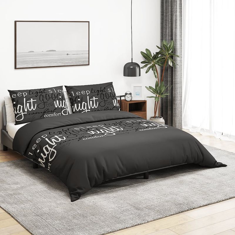 Casa si Gradina - Textile si covoare - Lenjerii de pat - Seturi de lenjerie - Set cu husa de pilota, alb și negru, 155x220 cm, bumbac - Infinity.ro