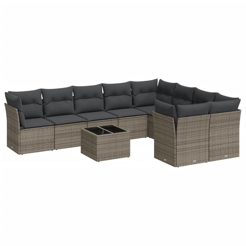 Casa si Gradina - Gradina si terasa - Mobilier exterior - Seturi mobila gradina - Set mobilier de gradina cu perne, 10 piese, gri, poliratan - Infinity.ro