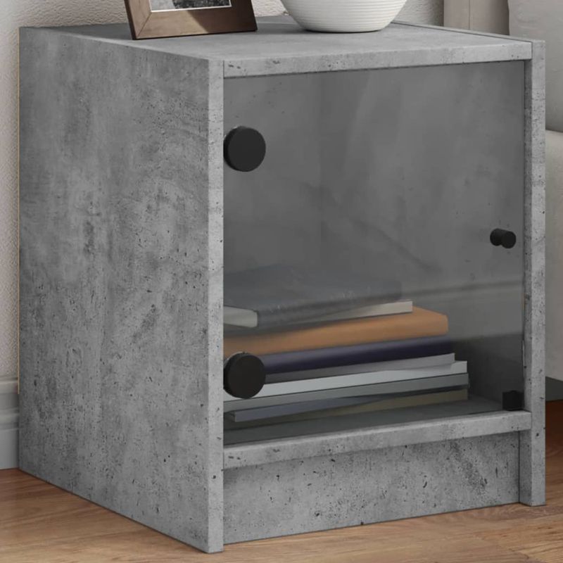 Casa si Gradina - Mobilier - Comode si corpuri - Noptiere - Noptiere cu usi din sticla, 2 buc., gri beton, 35x37x42 cm - Infinity.ro