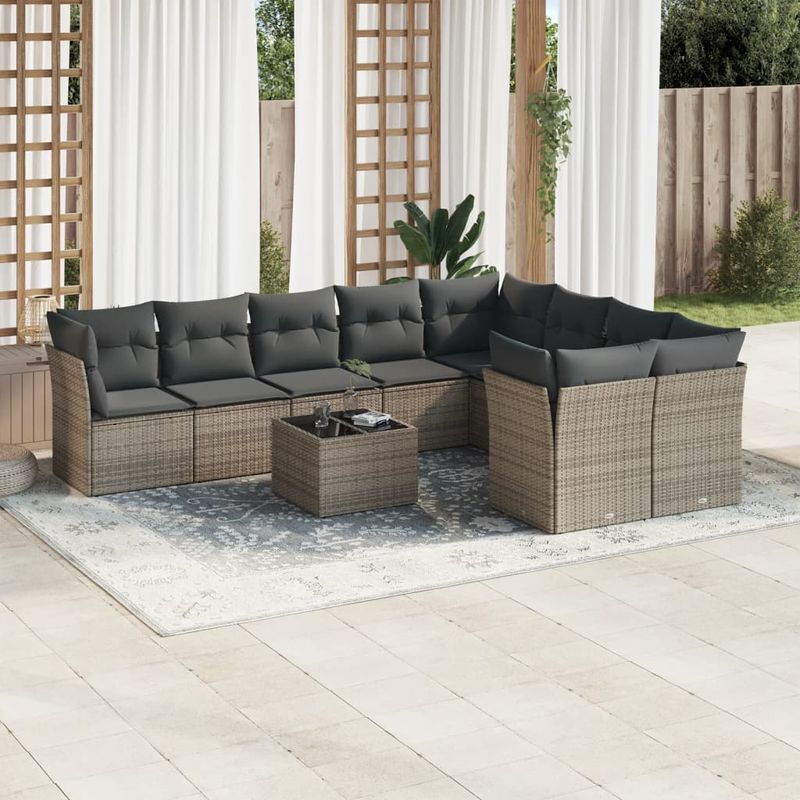 Casa si Gradina - Gradina si terasa - Mobilier exterior - Seturi mobila gradina - Set mobilier de gradina cu perne, 10 piese, gri, poliratan - Infinity.ro