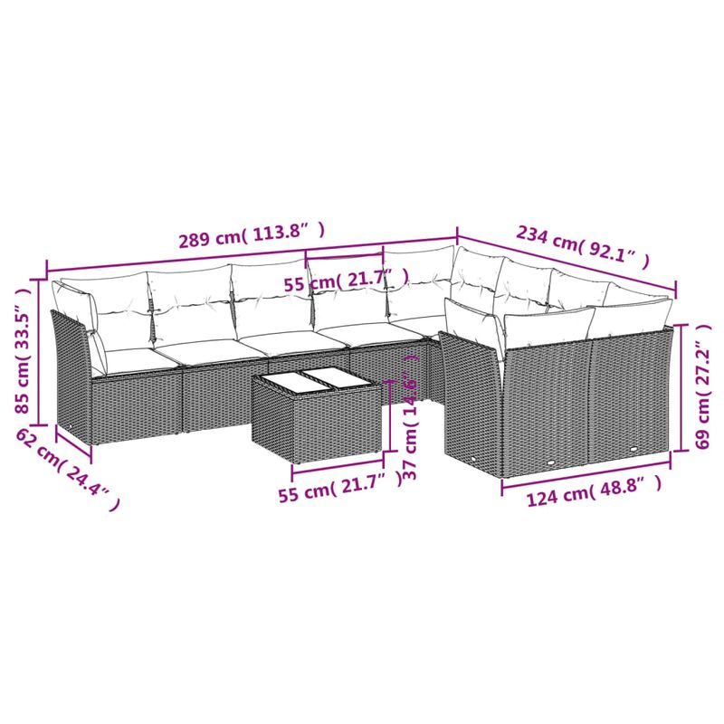 Casa si Gradina - Gradina si terasa - Mobilier exterior - Seturi mobila gradina - Set mobilier de gradina cu perne, 10 piese, gri, poliratan - Infinity.ro