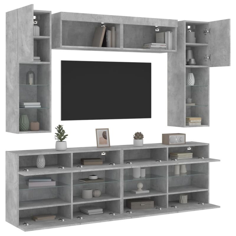 Casa si Gradina - Mobilier - Comode si corpuri - Comode - Set comode TV de perete cu lumini LED, 6 piese, gri beton - Infinity.ro