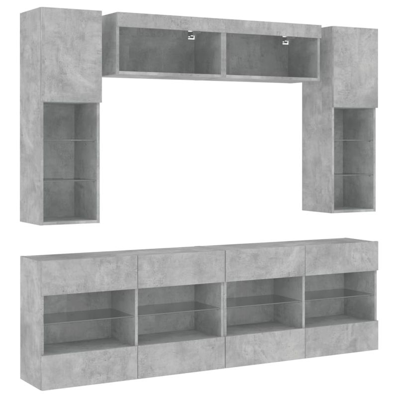 Casa si Gradina - Mobilier - Comode si corpuri - Comode - Set comode TV de perete cu lumini LED, 6 piese, gri beton - Infinity.ro