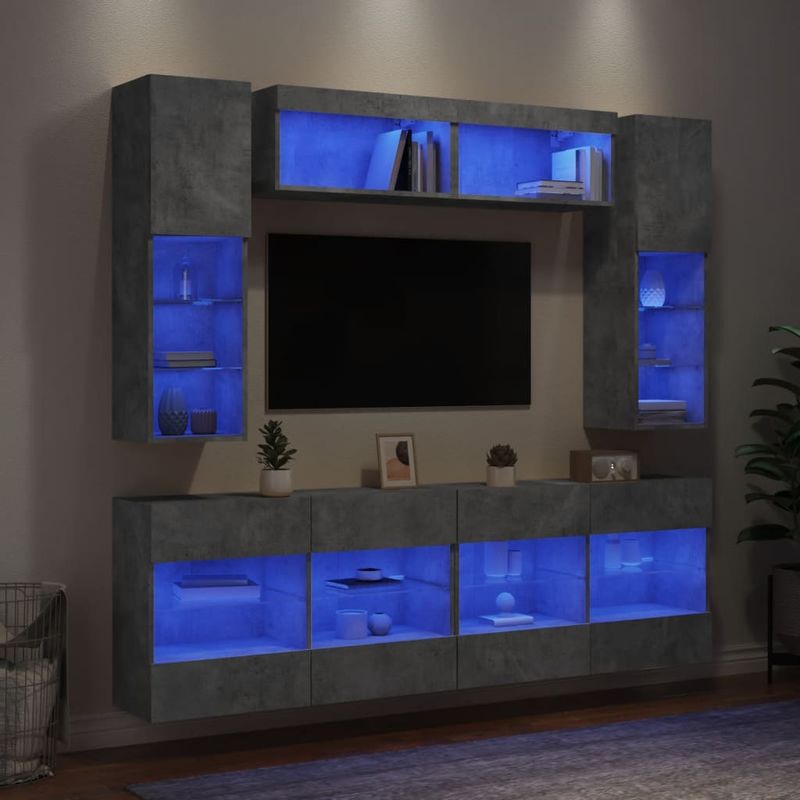 Casa si Gradina - Mobilier - Comode si corpuri - Comode - Set comode TV de perete cu lumini LED, 6 piese, gri beton - Infinity.ro