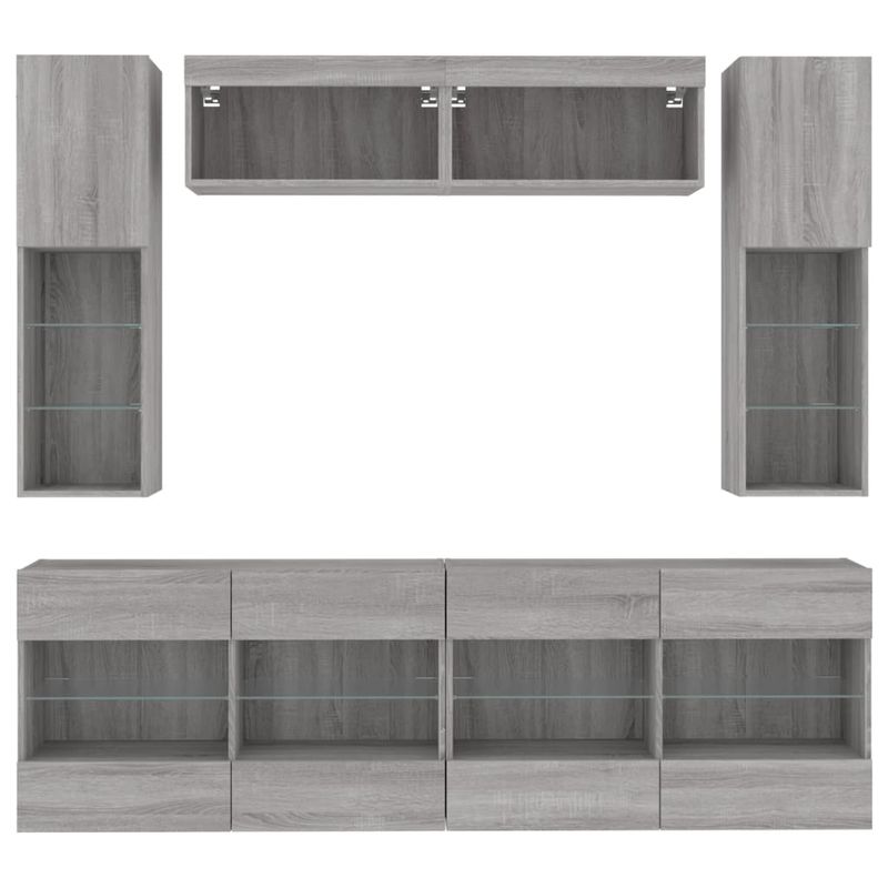 Casa si Gradina - Mobilier - Comode si corpuri - Comode - Set comode TV de perete cu lumini LED, 6 piese, gri beton - Infinity.ro