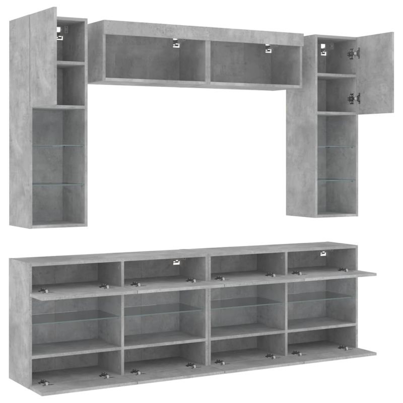 Casa si Gradina - Mobilier - Comode si corpuri - Comode - Set comode TV de perete cu lumini LED, 6 piese, gri beton - Infinity.ro