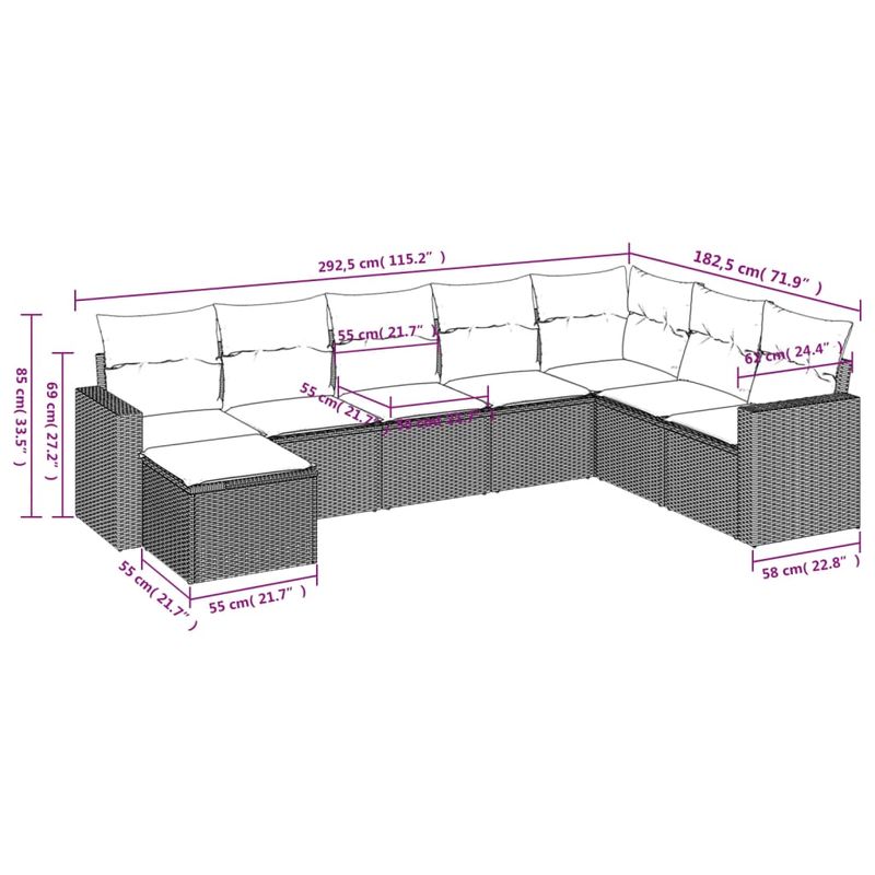 Casa si Gradina - Gradina si terasa - Mobilier exterior - Seturi mobila gradina - Set mobilier de gradina cu perne, 8 piese, negru, poliratan - Infinity.ro