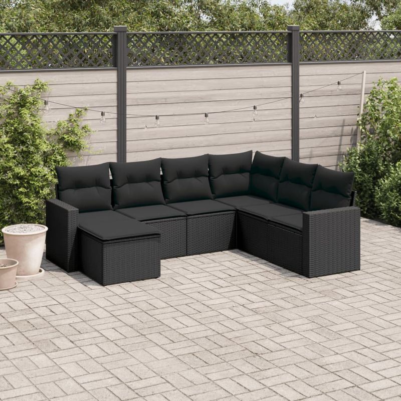 Casa si Gradina - Gradina si terasa - Mobilier exterior - Canapele si fotolii gradina - Set canapele de gradina cu perne, 7 piese, negru, poliratan - Infinity.ro