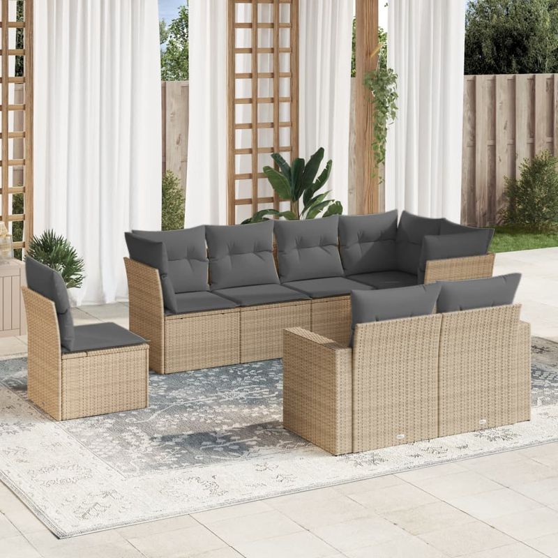Casa si Gradina - Gradina si terasa - Mobilier exterior - Canapele si fotolii gradina - Set canapele de gradina, 8 piese, cu perne, bej, poliratan - Infinity.ro