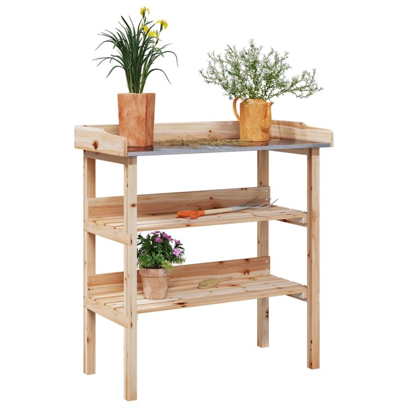 Casa si Gradina - Gradinarit si plante - Plante si ghivece - Ghivece si suporturi - Masa de plante cu raft, 78x38x82,5 cm, lemn masiv de brad - Infinity.ro