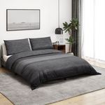 Casa si Gradina - Textile si covoare - Lenjerii de pat - Seturi de lenjerie - Set cu husa de pilota, gri inchis, 140x200 cm, bumbac, gri închis și negru, mărime 140x200 cm + 60x70 cm - Infinity.ro