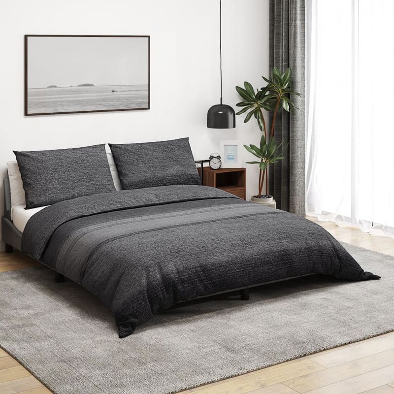 Casa si Gradina - Textile si covoare - Lenjerii de pat - Seturi de lenjerie - Set cu husa de pilota, gri inchis, 140x200 cm, bumbac, gri închis și negru, mărime 140x200 cm + 60x70 cm - Infinity.ro