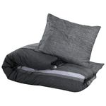Casa si Gradina - Textile si covoare - Lenjerii de pat - Seturi de lenjerie - Set cu husa de pilota, gri inchis, 140x200 cm, bumbac, gri închis și negru, mărime 140x200 cm + 60x70 cm - Infinity.ro