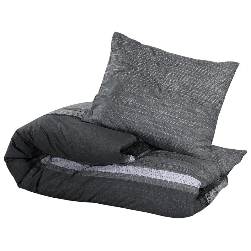 Casa si Gradina - Textile si covoare - Lenjerii de pat - Seturi de lenjerie - Set cu husa de pilota, gri inchis, 140x200 cm, bumbac, gri închis și negru, mărime 140x200 cm + 60x70 cm - Infinity.ro