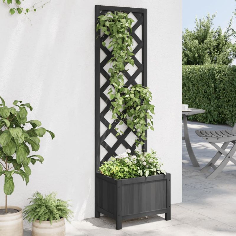 Casa si Gradina - Gradinarit si plante - Plante si ghivece - Ghivece si suporturi - Jardiniera cu spalier, negru, lemn masiv de brad - Infinity.ro