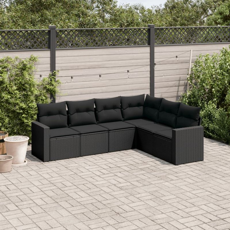 Casa si Gradina - Gradina si terasa - Mobilier exterior - Canapele si fotolii gradina - Set mobilier de gradina cu perne, 6 piese, negru, poliratan - Infinity.ro