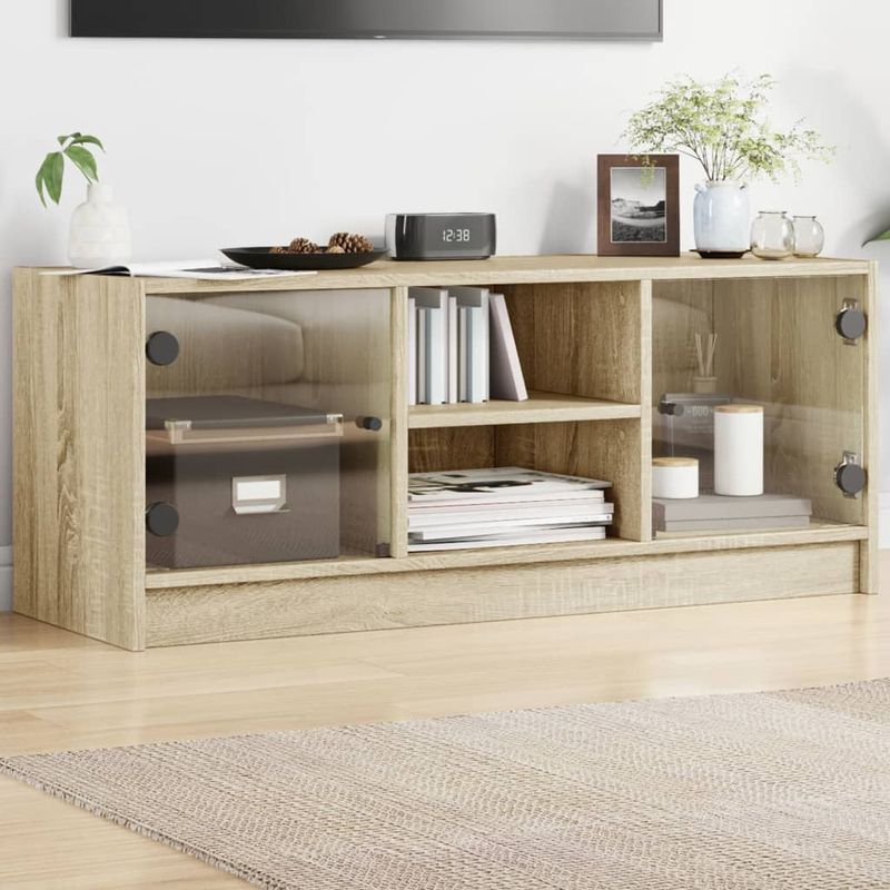 Casa si Gradina - Mobilier - Comode si corpuri - Comode - Comoda TV cu usi din sticla, stejar sonoma, 102x37x42 cm - Infinity.ro